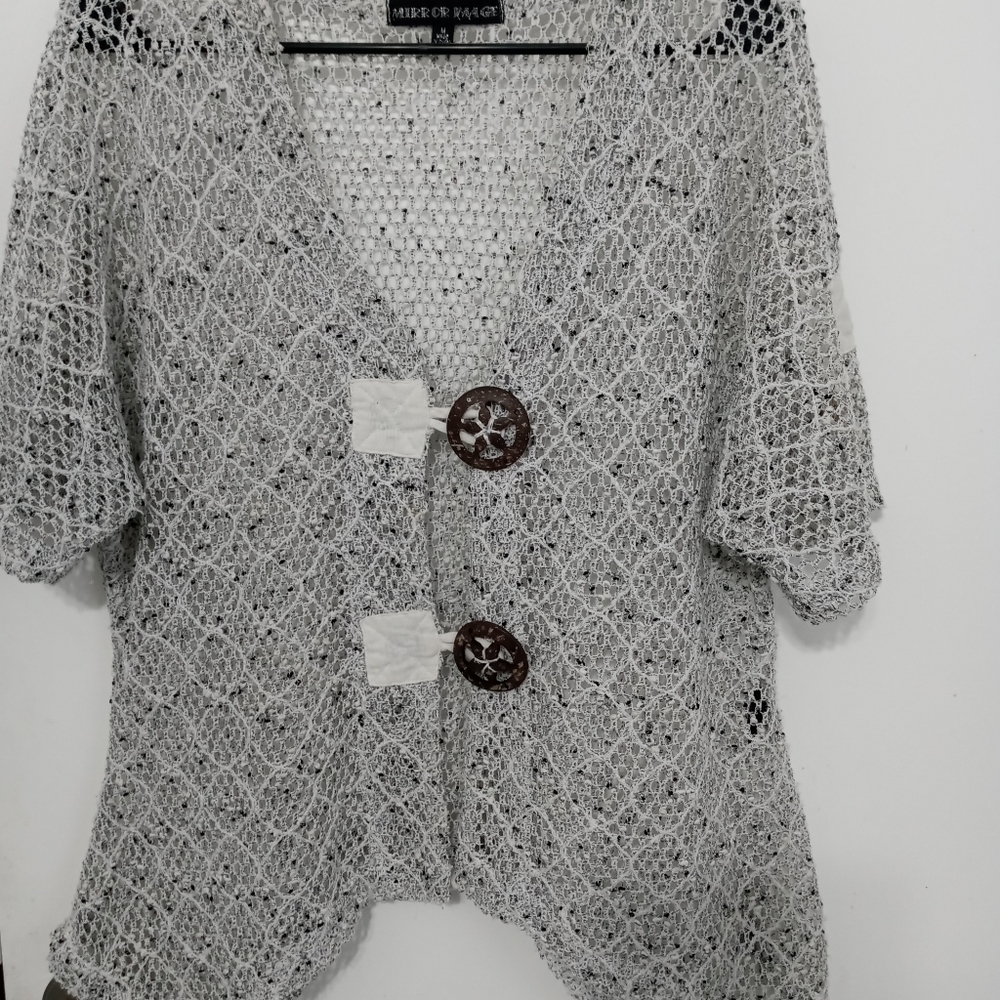 Mirror Image Loose Knit Cardigan Large Nautical Star Wooden Buttons M